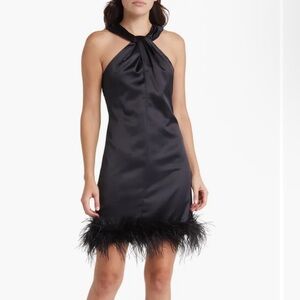 Eliza J Black Mini Dress with Feather Hem 10